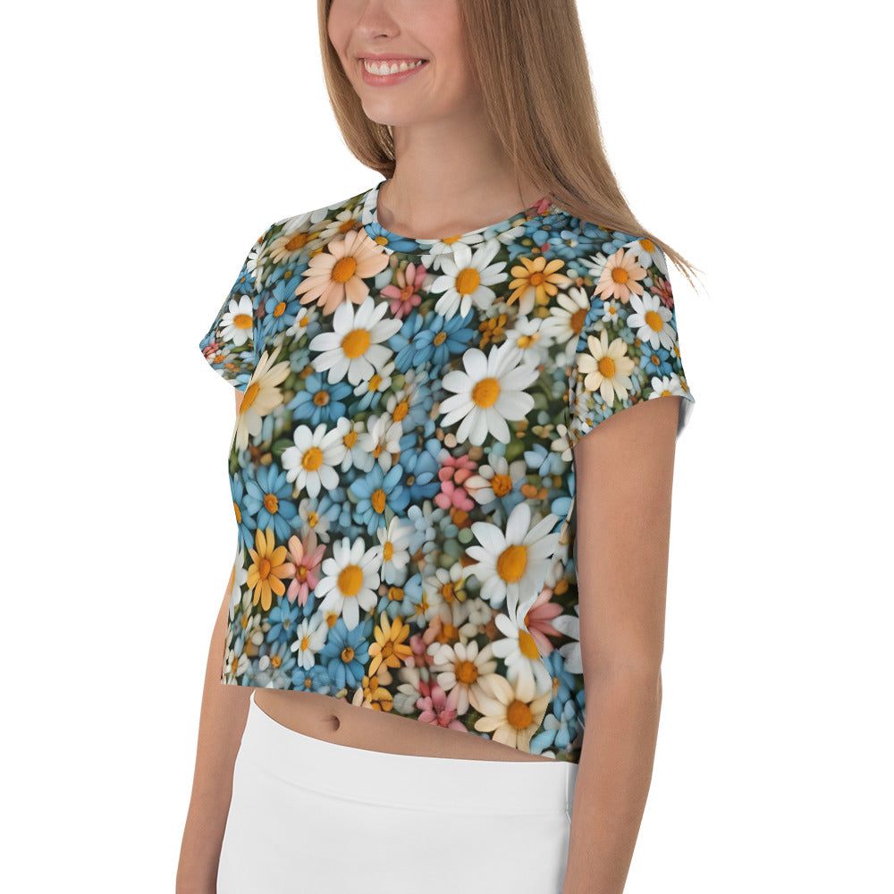 Bauchfreies T-Shirt mit Blumenmuster, Crop-Top
