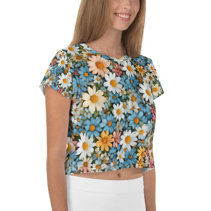 Bauchfreies T-Shirt mit Blumenmuster, Crop-Top