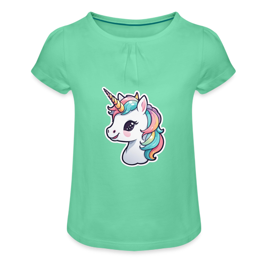 Unicorn Mädchen-T-Shirt mit Raffungen - Mintgrün