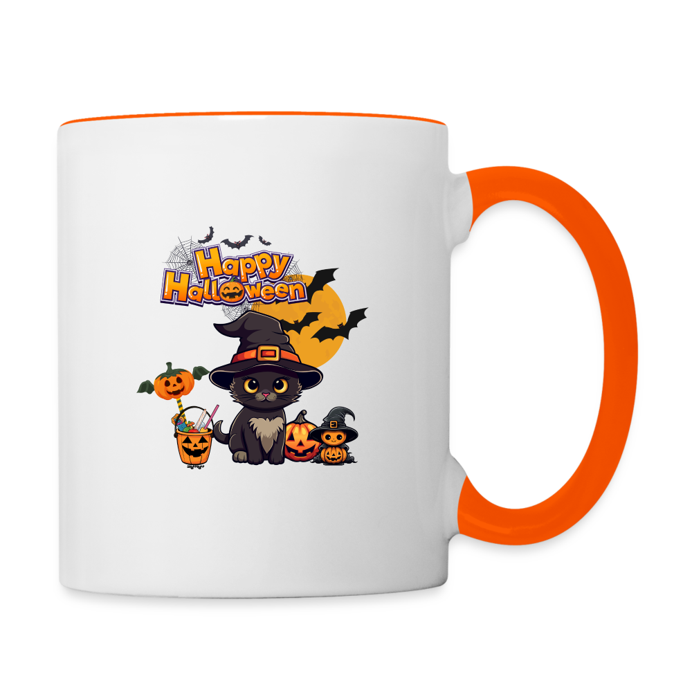 Tasse zweifarbig - Happy Halloween - Weiß/Orange