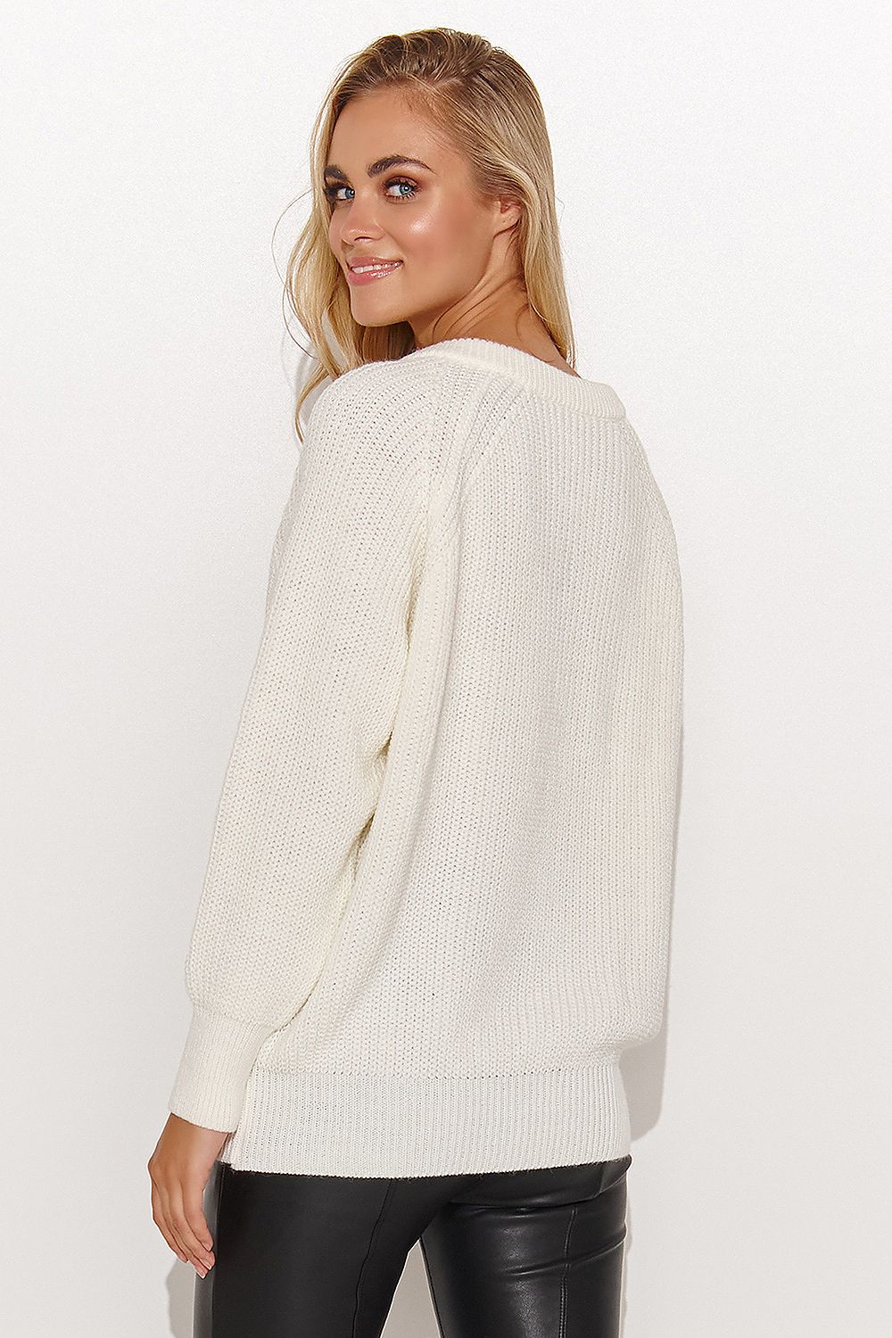 Pullover mit Herzausschnitt in Hellbeige, Rückansicht