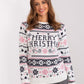 Grau-rosa Weihnachtspullover mit ‚Merry Christmas‘ Schriftzug, Frontansicht – kuscheliger Winterpullover