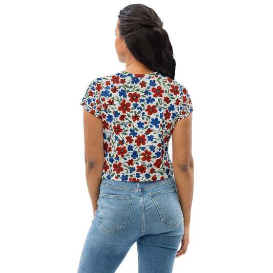 Crop-Top mit Rot-Blau Blumen