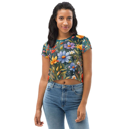 Bauchfreies Flower Crop-Top