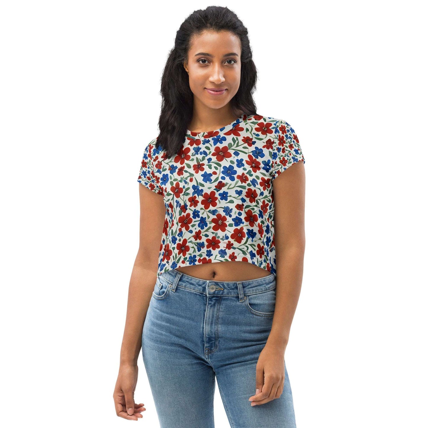 Crop-Top mit Rot-Blau Blumen