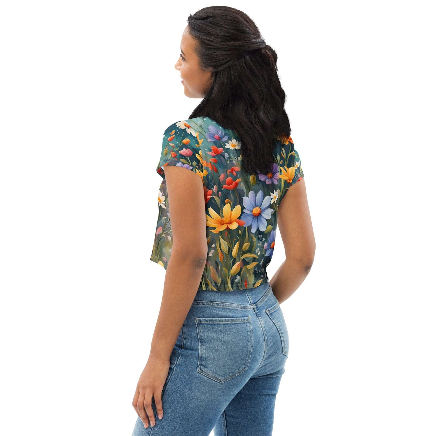 Bauchfreies Flower Crop-Top