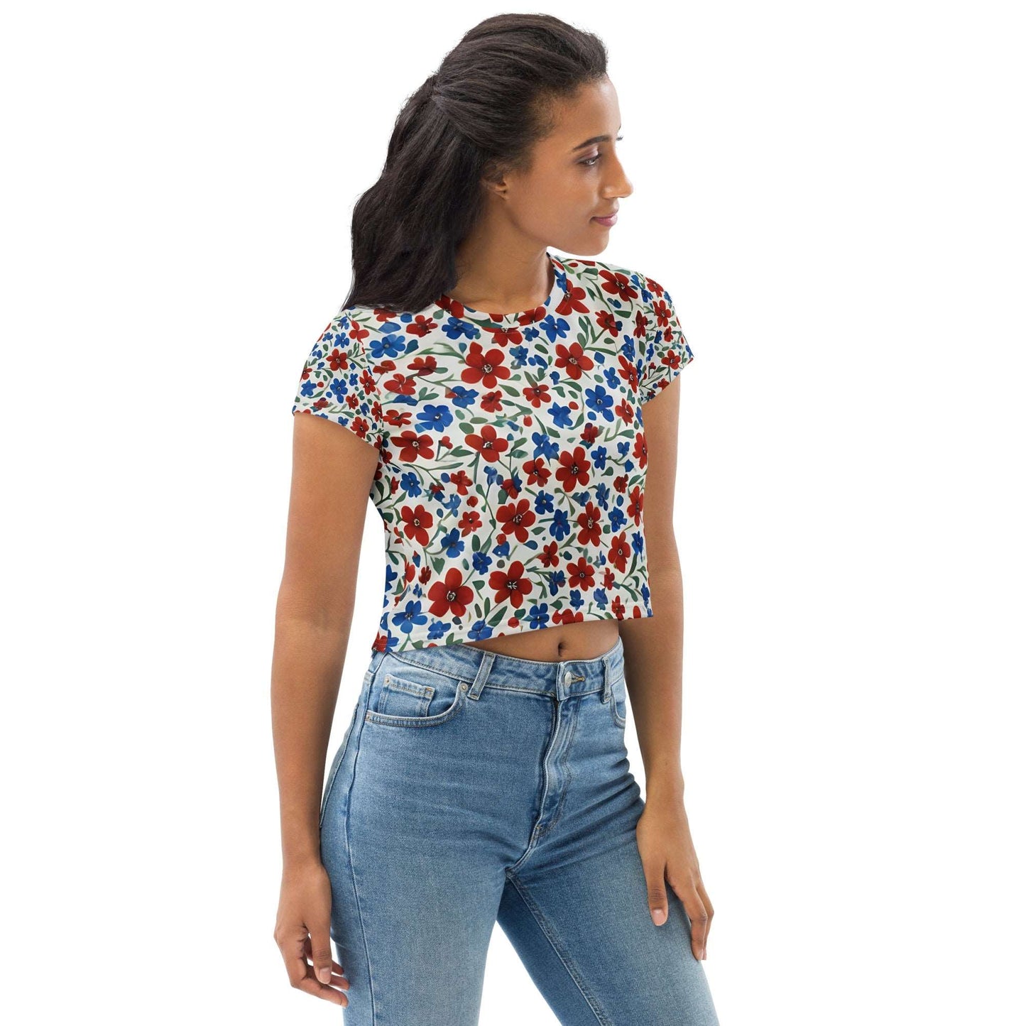 Crop-Top mit Rot-Blau Blumen