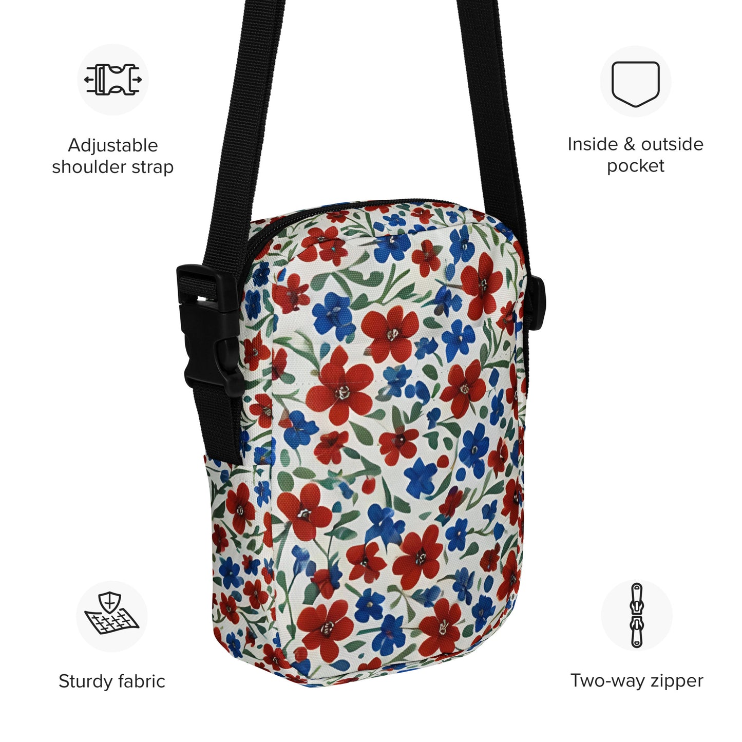 Rot-Blau Blumen Umhängetasche, Schultertasche