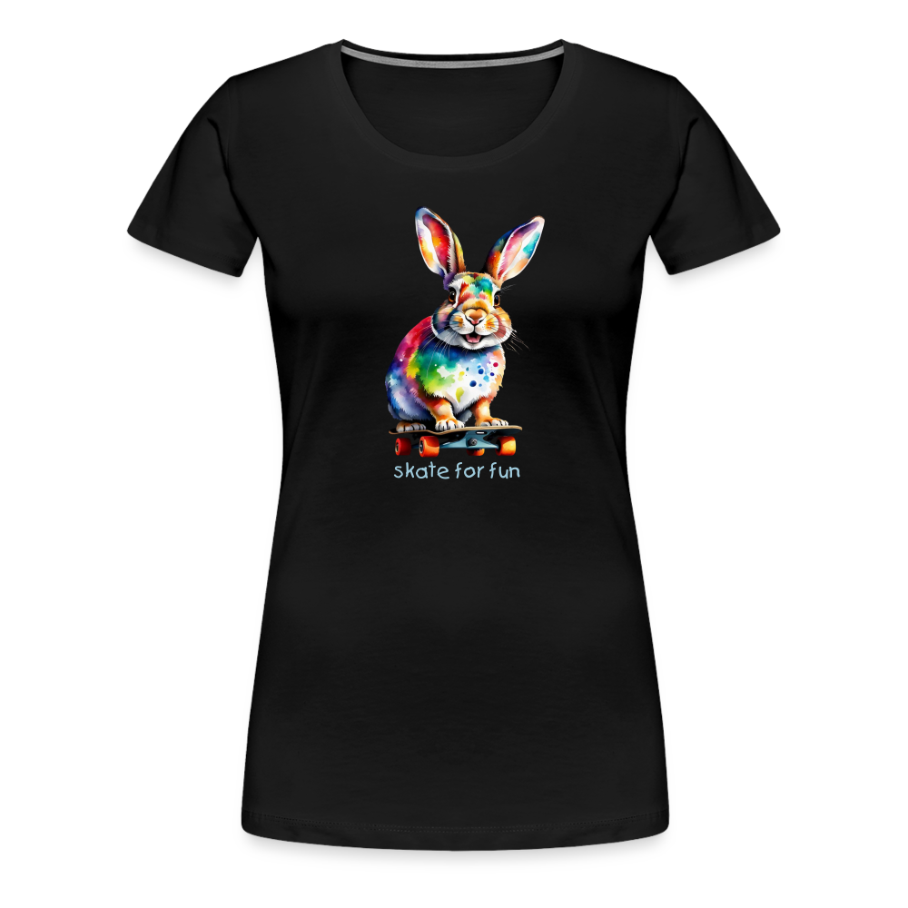 Happy Skater Hase Damen Premium T-Shirt - Schwarz