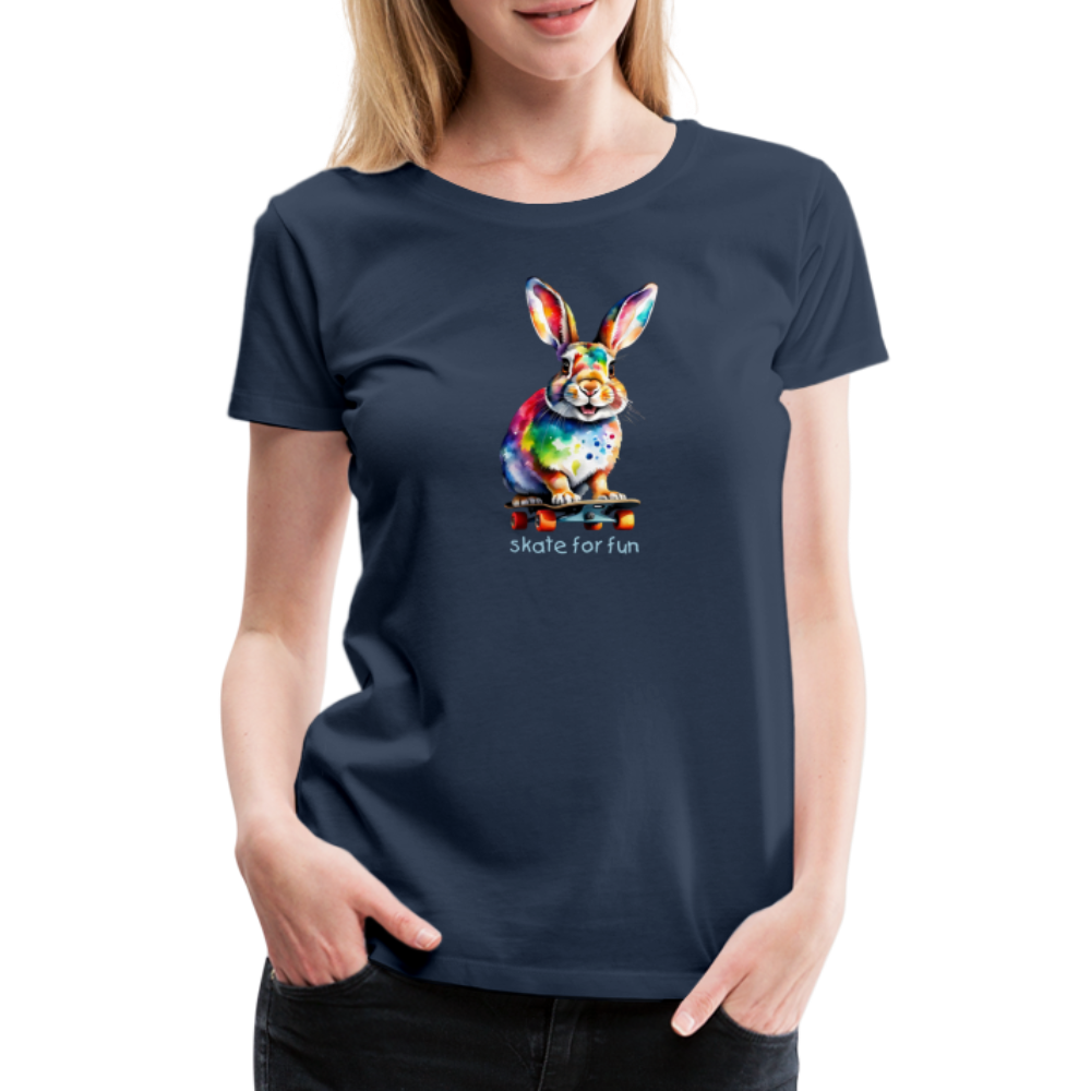 Happy Skater Hase Damen Premium T-Shirt - Navy