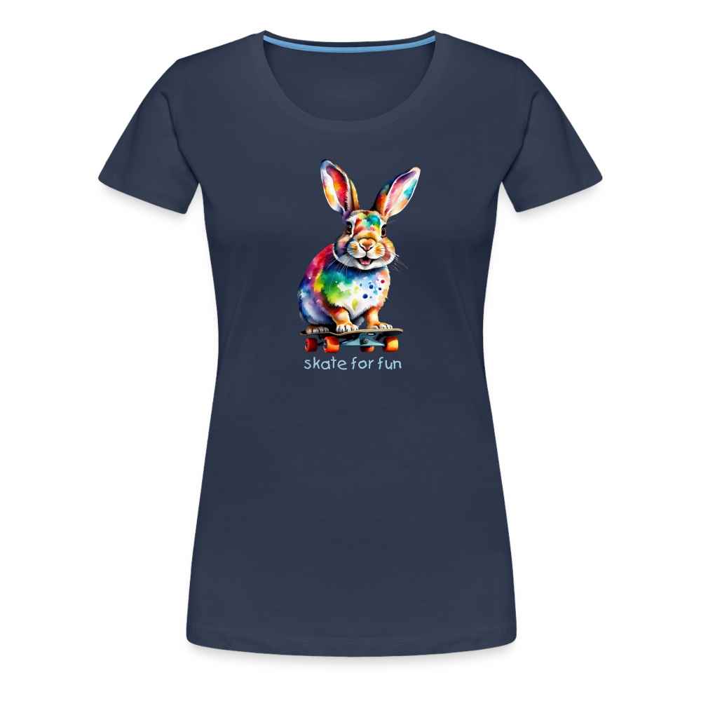 Happy Skater Hase Damen Premium T-Shirt - Navy