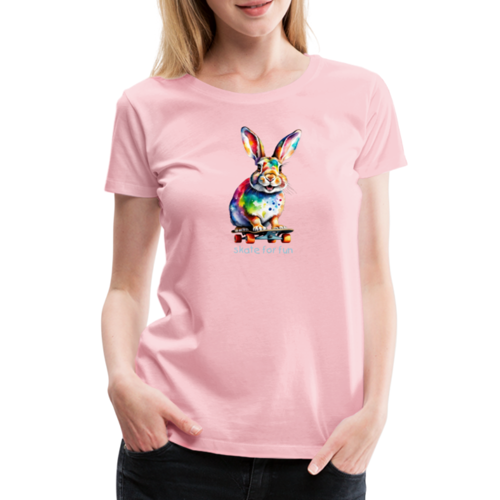 Happy Skater Hase Damen Premium T-Shirt - Hellrosa