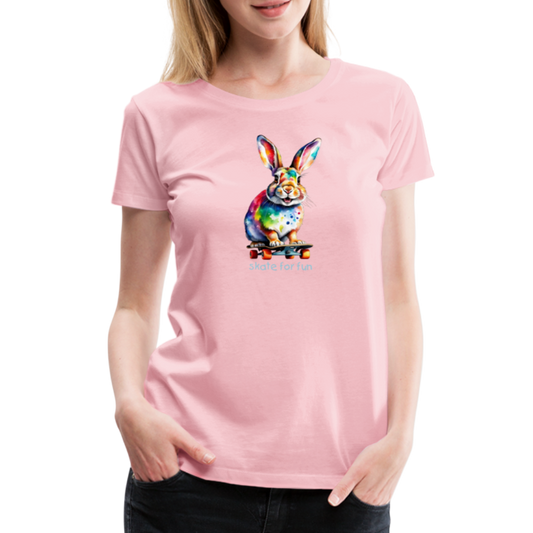 Happy Skater Hase Damen Premium T-Shirt - Hellrosa