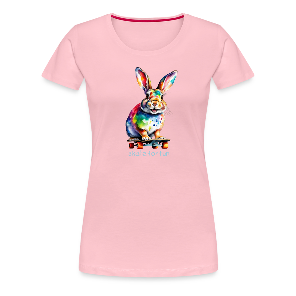 Happy Skater Hase Damen Premium T-Shirt - Hellrosa