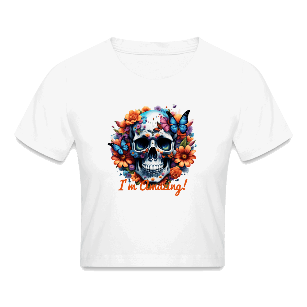 Cropped T-Shirt mit Totenkopf - Weiß