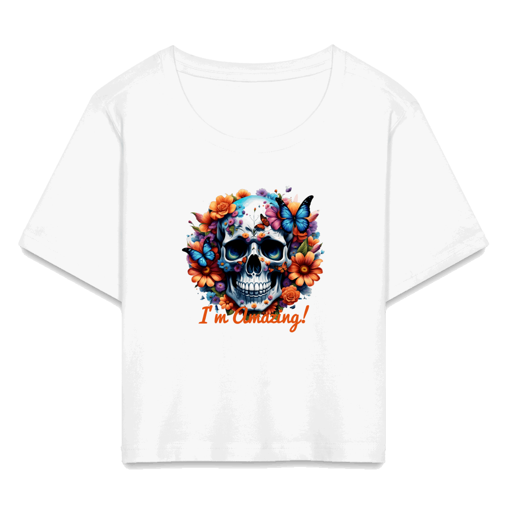 Cropped T-Shirt mit Totenkopf - Weiß