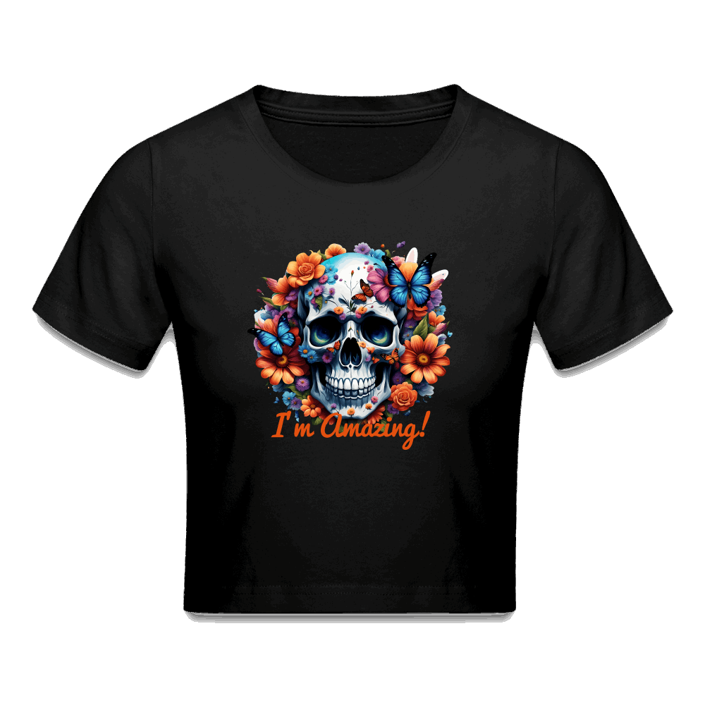 Cropped T-Shirt mit Totenkopf - Schwarz