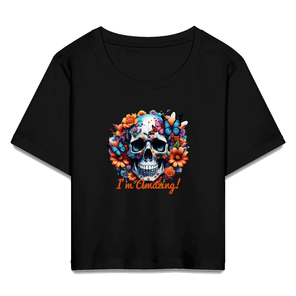 Cropped T-Shirt mit Totenkopf - Schwarz