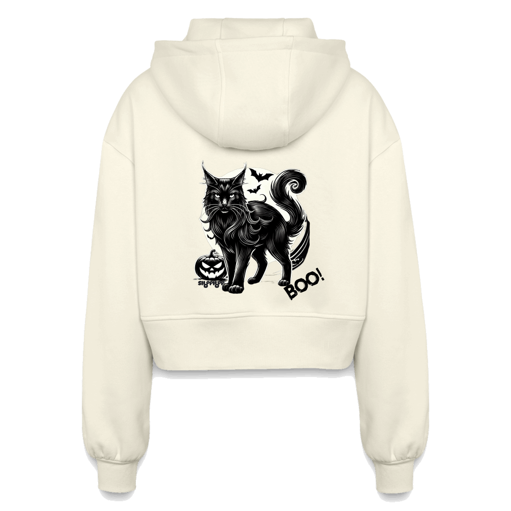 Oversized Cropped Kapuzenjacke - Schwarze Katze - Natur