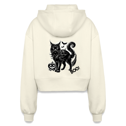 Oversized Cropped Kapuzenjacke - Schwarze Katze - Natur